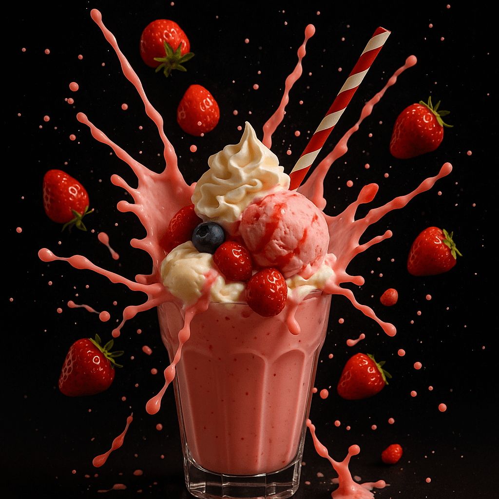 Product shot: a strawberry milkshake splash